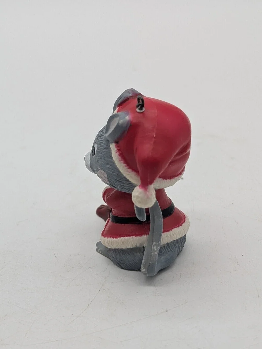 Vintage Christmas Santa Mouse Ornament Holding Candy Cane Gift Sack Kitsch